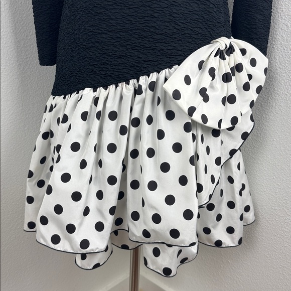 Vintage Darcy Union Made 80s Black and White Polka Dot Party Dress, Sz 9/10 - Picture 3 of 14